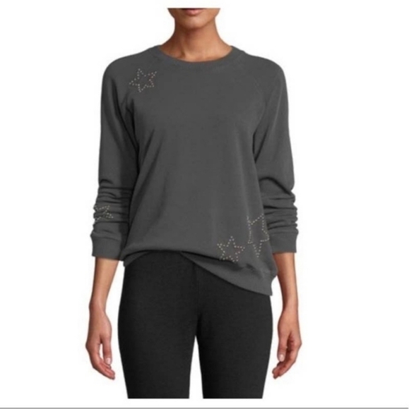 Monrow Medium Vintage Wash Raglan Star Studded Sweatshirt - Picture 1 of 8